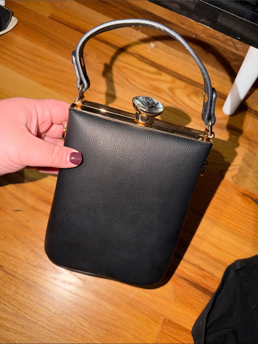 Elegant Black Top-Handle Evening Bag with Crystal Clasp